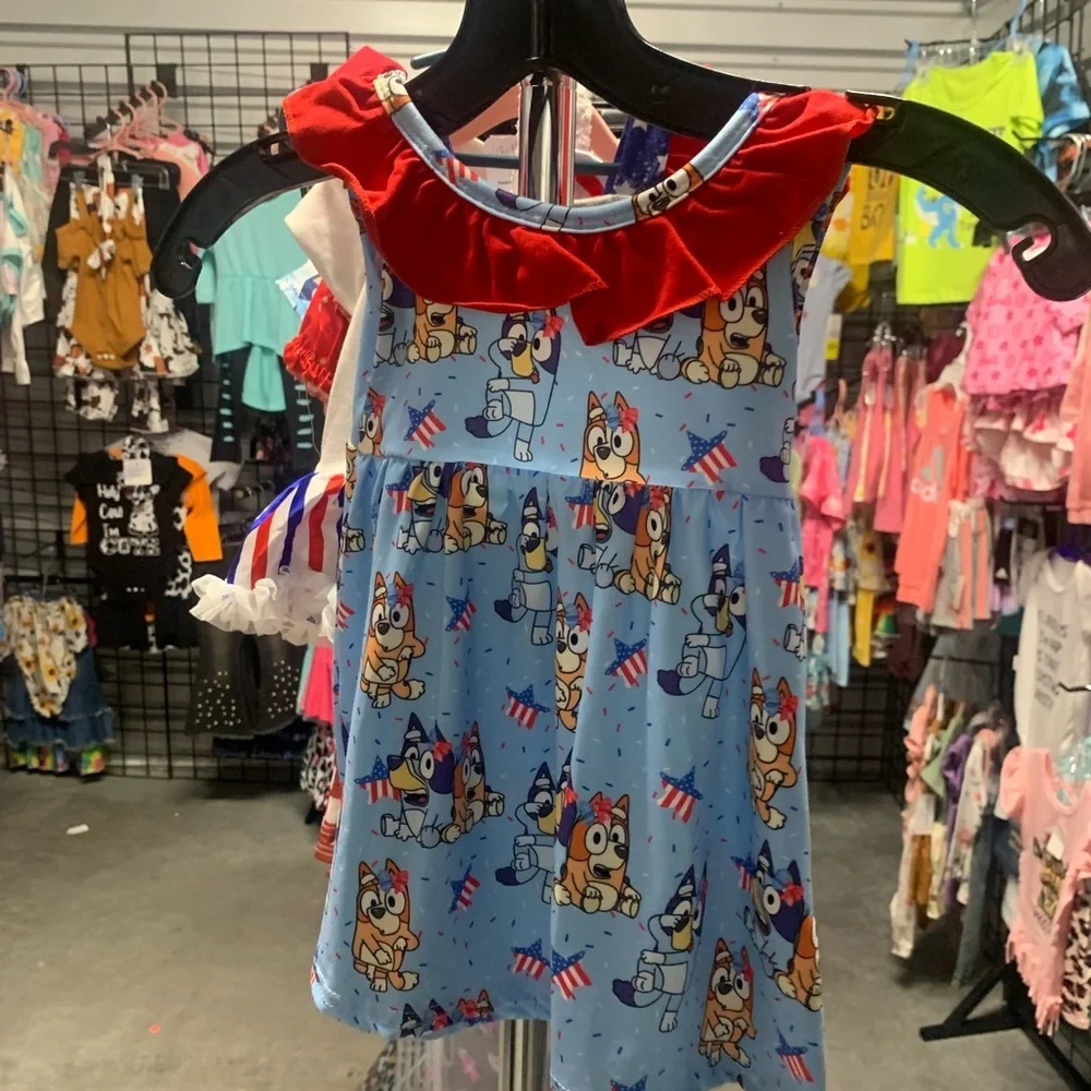 Blue Ruffled Sundress with Asymmetrical Neckline